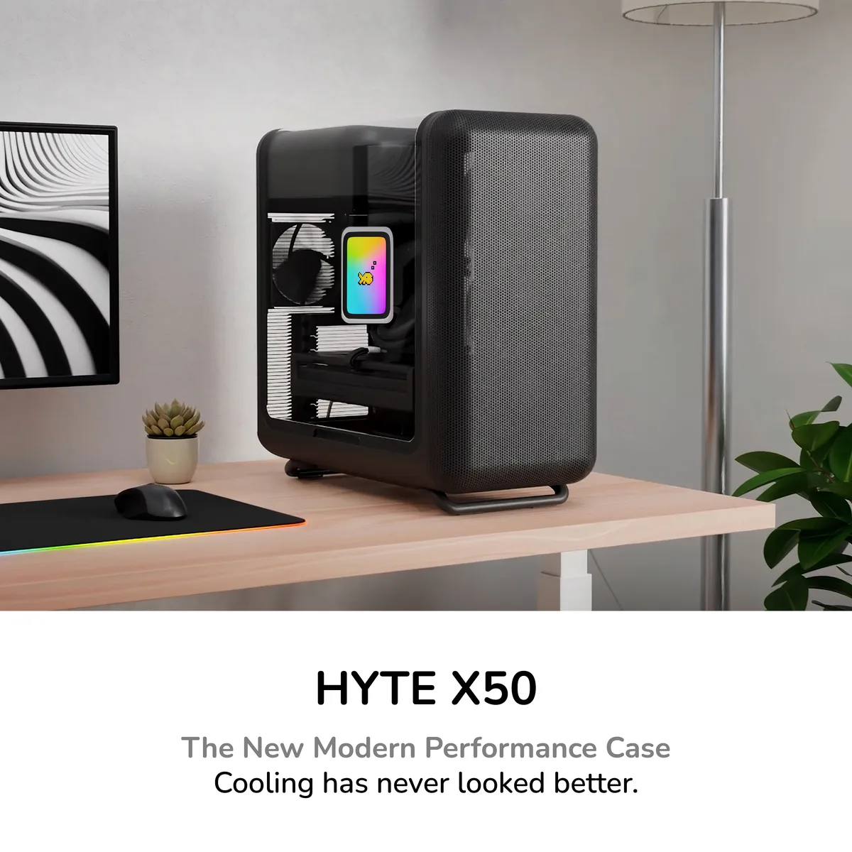 Black ATX mid-tower case with full micro-mesh panels, louvered blade vents and tempered glass side