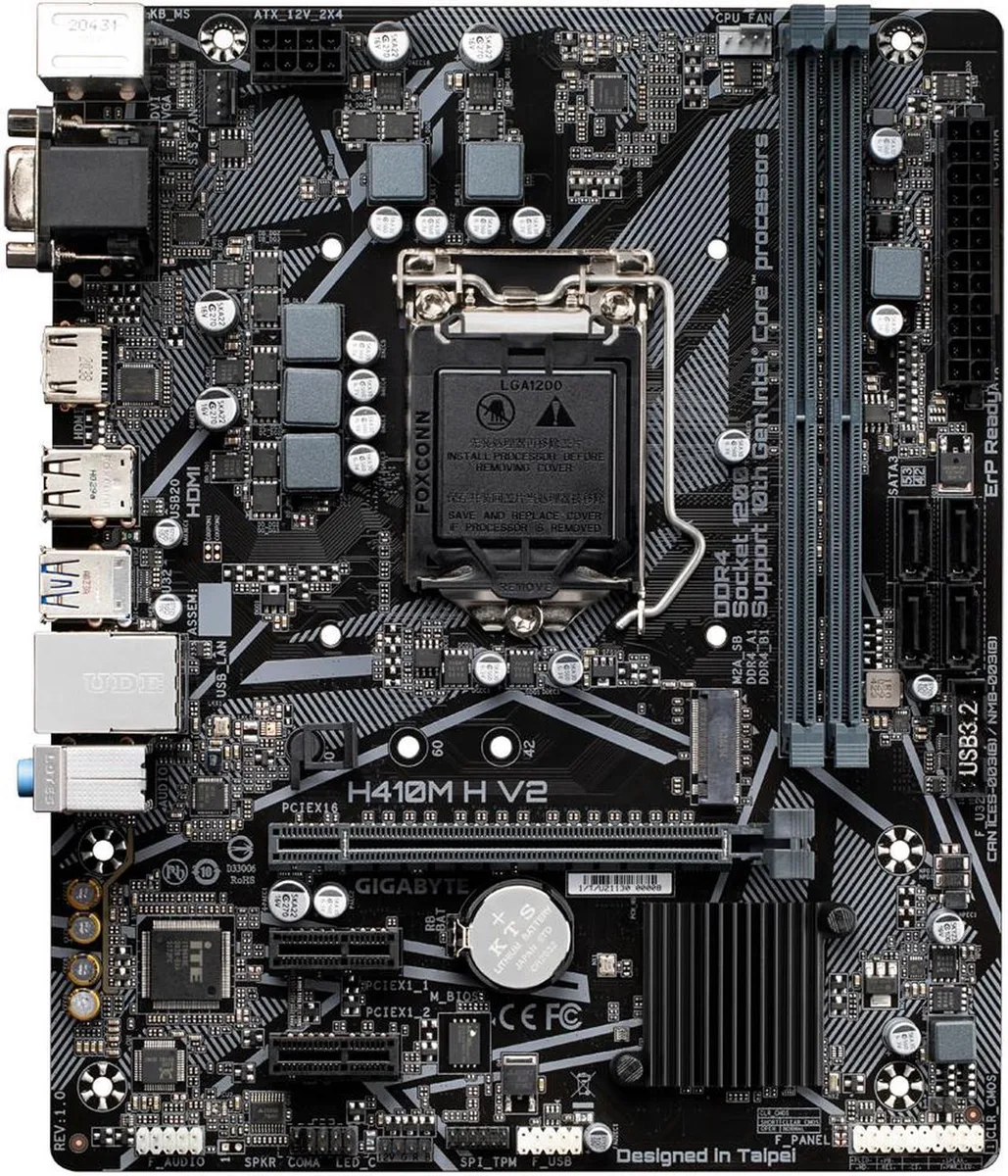 Green rectangular Micro ATX board with silver I/O shield and black PCIe slots