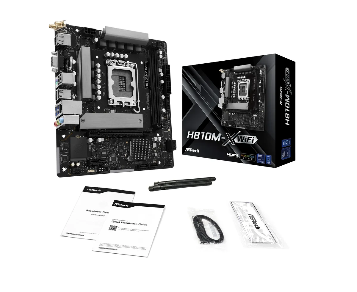 ASRock ASRock H810M-X WIFI Intel motherboard, LGA 1851, DDR5 6400, Wi-Fi 802.11 ac, Bluetooth 5.0 — ภาพสินค้า