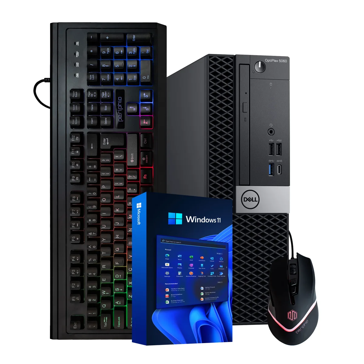 Black Dell OptiPlex 5060 tower desktop with front USB ports and audio jack