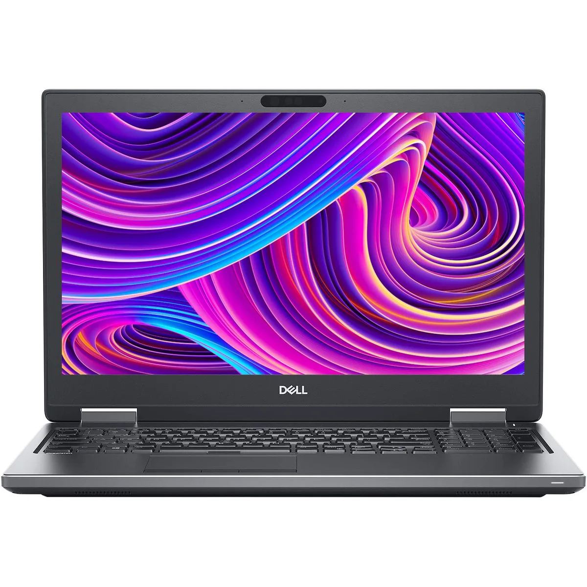 Black Dell Precision 7530 15.6 inch laptop with full-size keyboard and touchpad