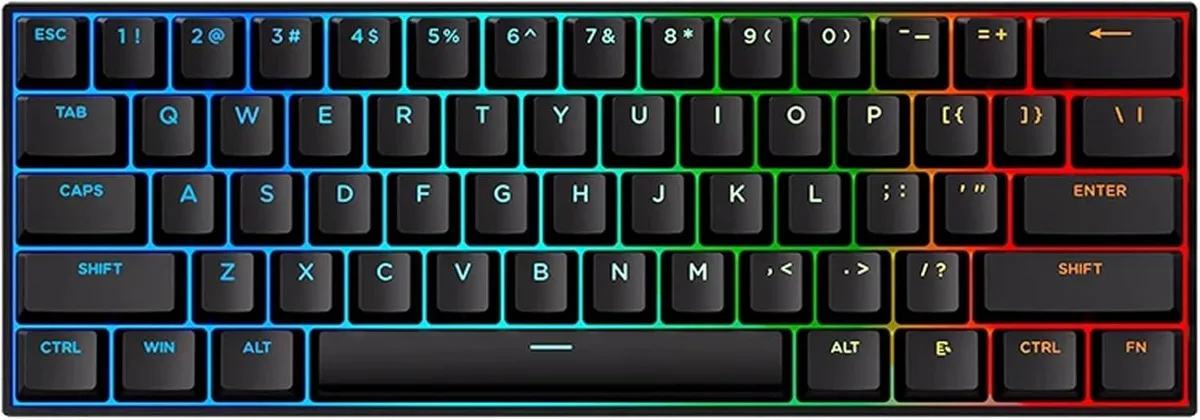 Compact black 60% wired gaming keyboard with magnetic switches and RGB lighting