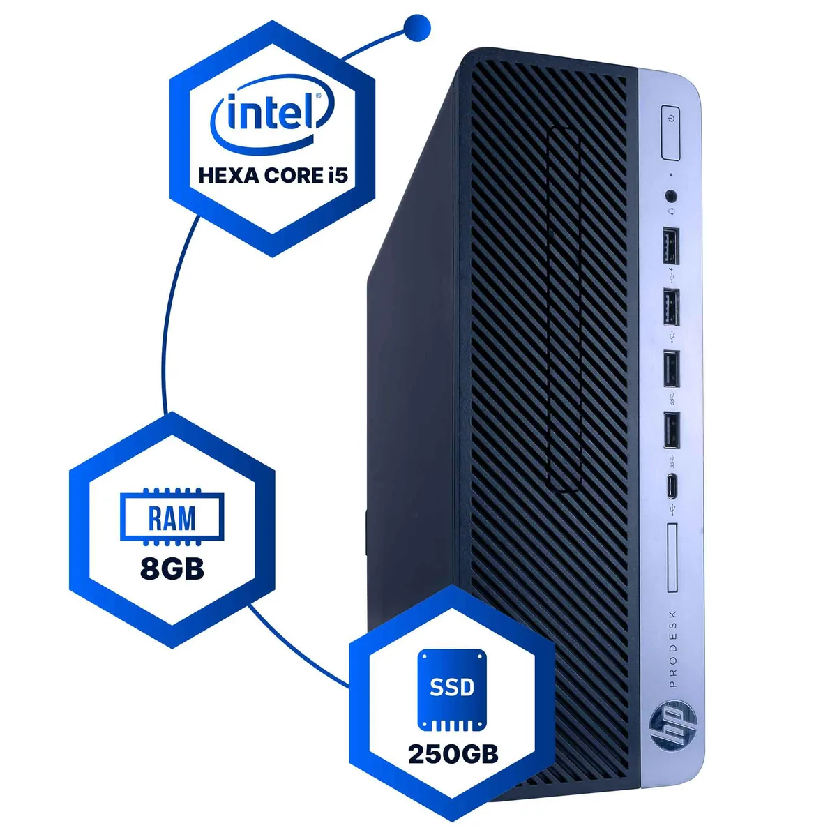 HP HP ProDesk 600G4 desktop PC i5-8500 3.2GHz 8GB DDR4 250GB SSD Win 11 Pro — photo du produit