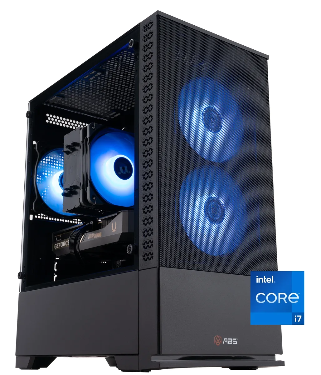 Refurbished mid-tower gaming desktop in black case with RGB lighting visible through side panel