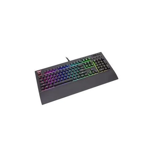 Black mechanical gaming keyboard with detachable magnetic wrist rest and RGB backlighting