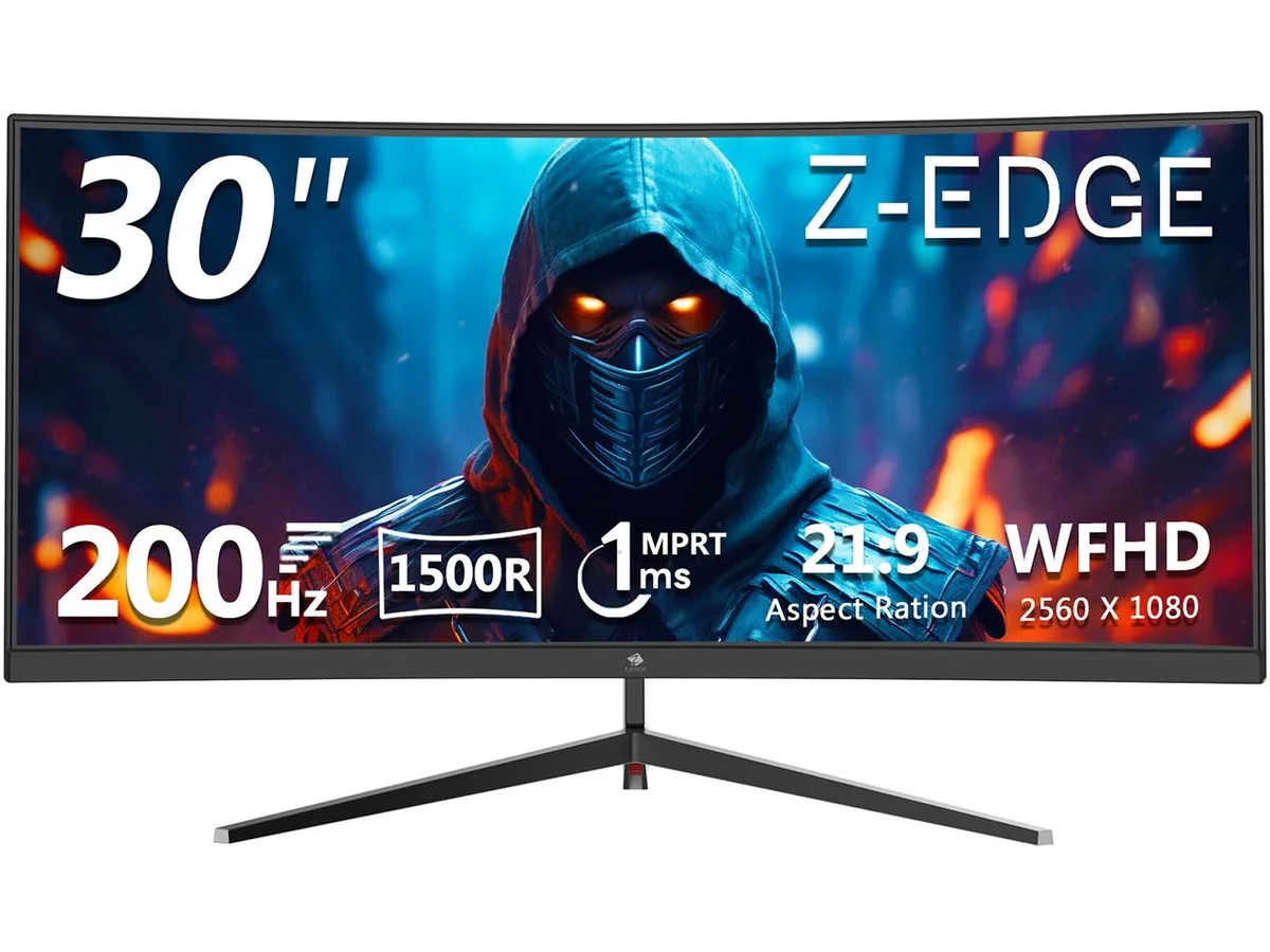 30 inch ultrawide curved monitor with slim bezels and matte black finish