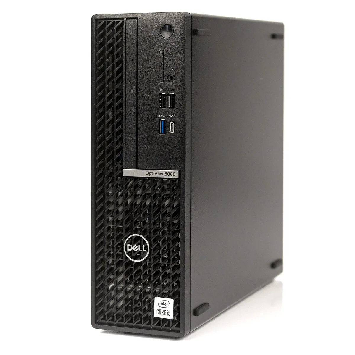 Small black desktop tower with front USB-C and USB ports