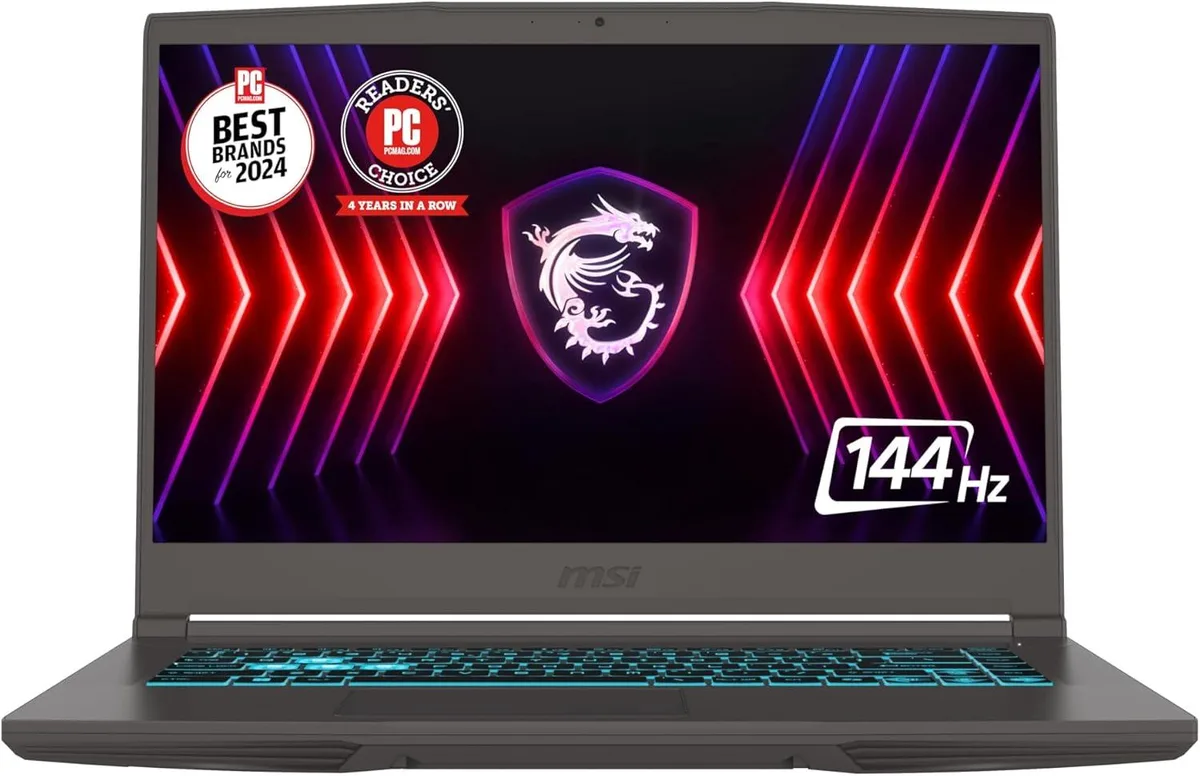 Gray 15.6 inch gaming laptop with thin profile and backlit keyboard