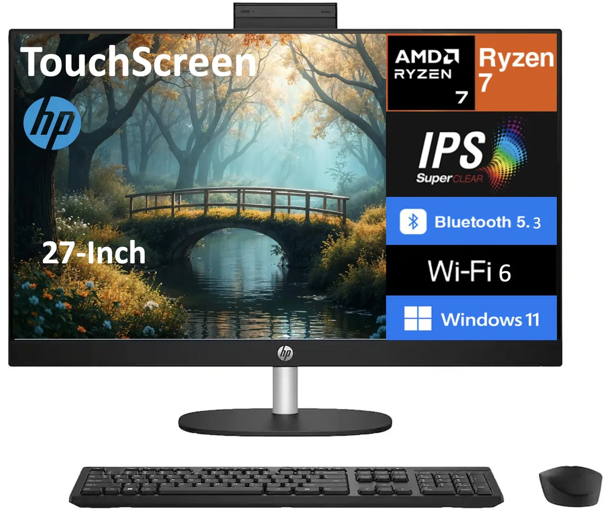HP HP 27 all-in-one PC Ryzen 7 7730U 32GB DDR4 4TB NVMe 27" touchscreen Windows 11 Home — 제품 사진