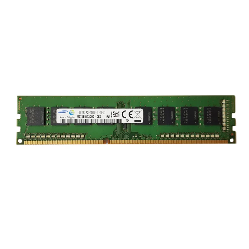 Green Samsung DDR3 desktop memory module with black chips and gold contacts