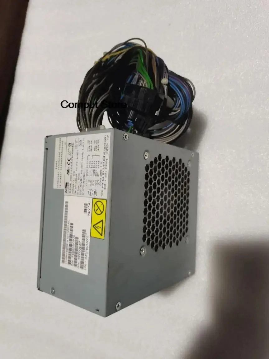 Rectangular silver server power supply unit with ventilation grille and power connector