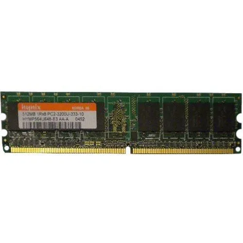 Green rectangular DDR2 memory module with gold contacts and black chips