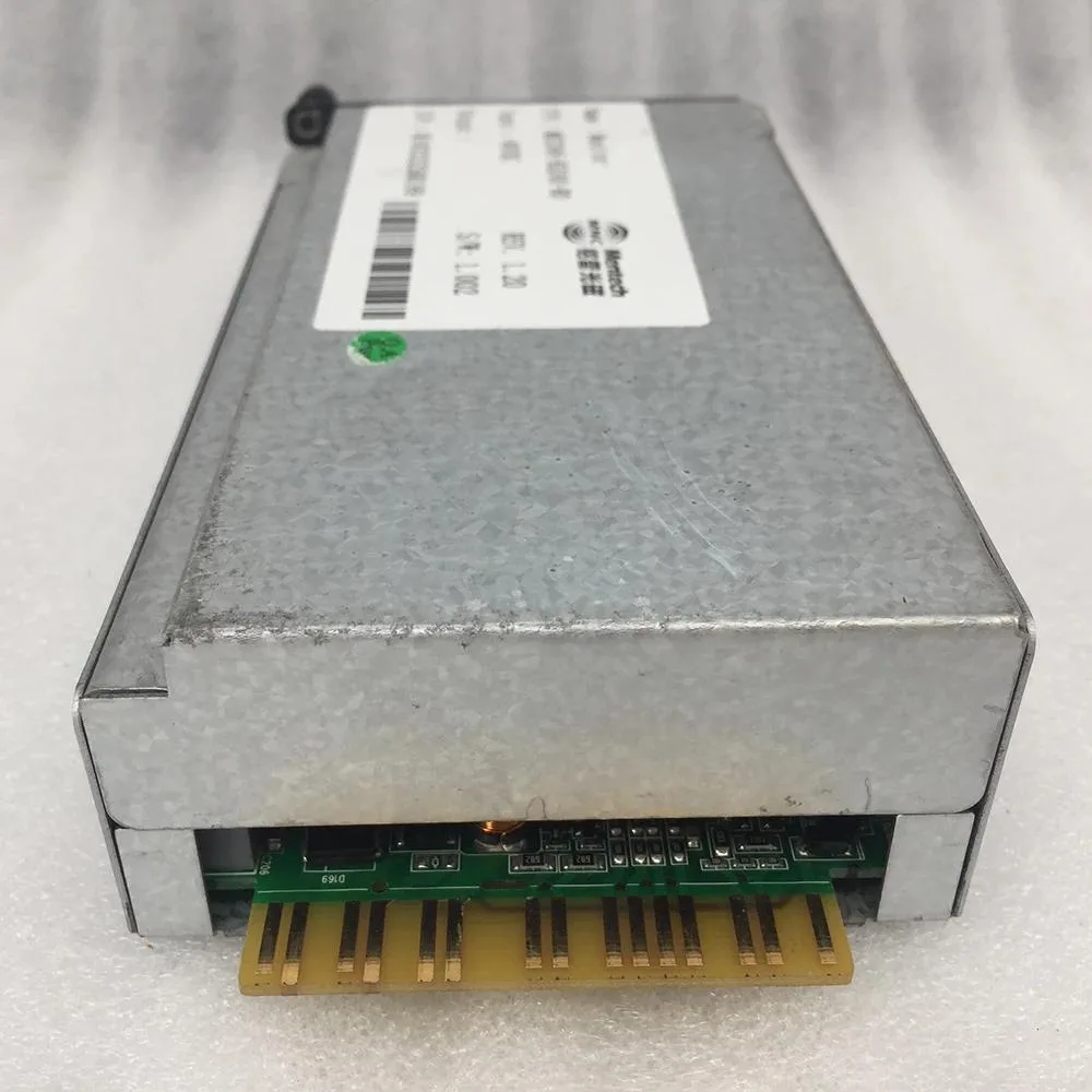 New ATX power supply unit in black metal casing with cooling fan and cable bundle