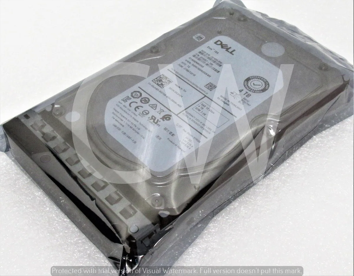 Silver 3.5 inch SAS hard drive mounted in black Dell Gen14 server caddy
