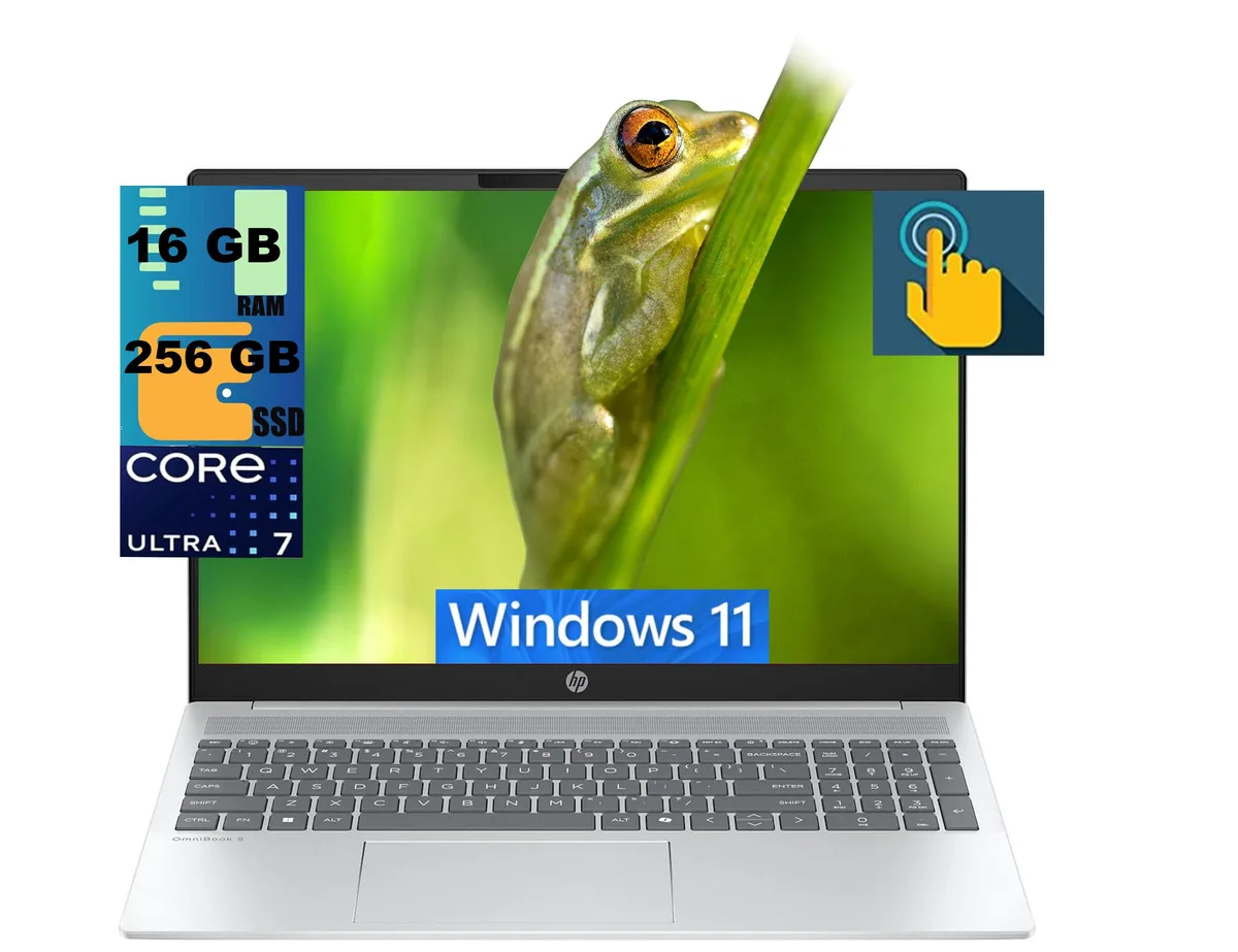 HP HP OmniBook 5 16 laptop Intel Core Ultra 7 255U 12-core 16GB 256GB SSD 16" FHD+ touchscreen Silver — product photo