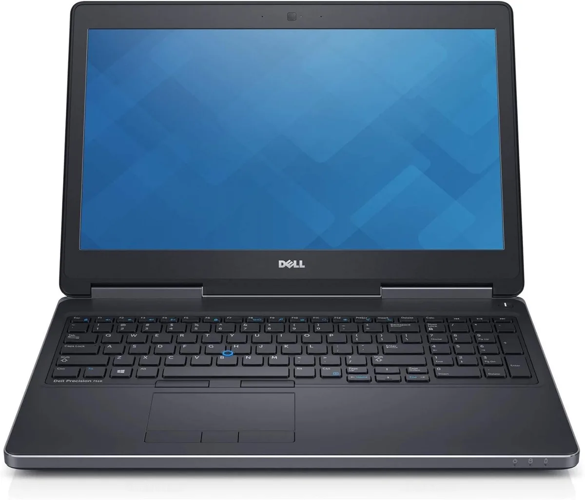 Black Dell Precision 7510 15.6 inch laptop, closed lid, matte finish, webcam above screen