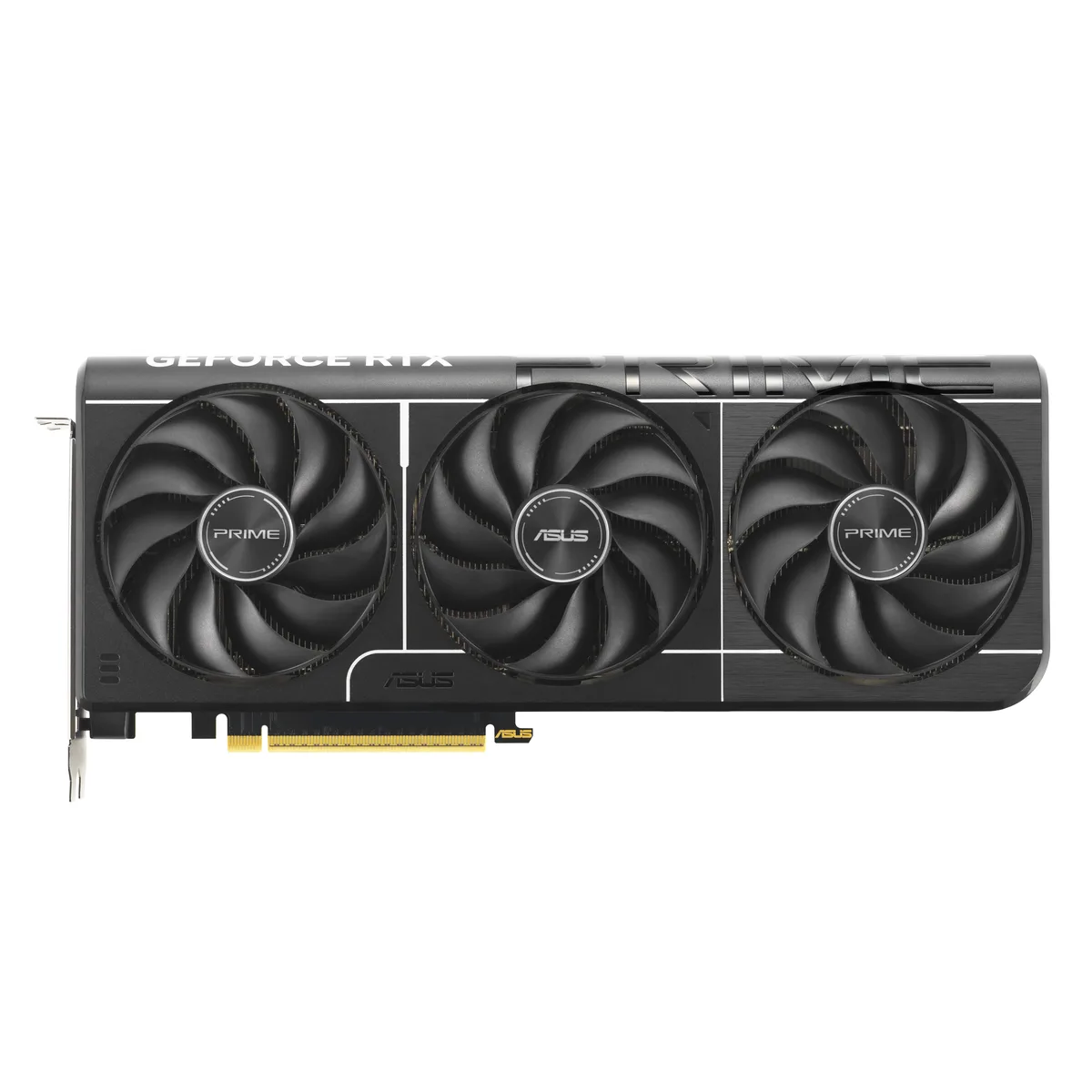 Black triple-fan graphics card with silver accents, 2.5-slot ATX form factor