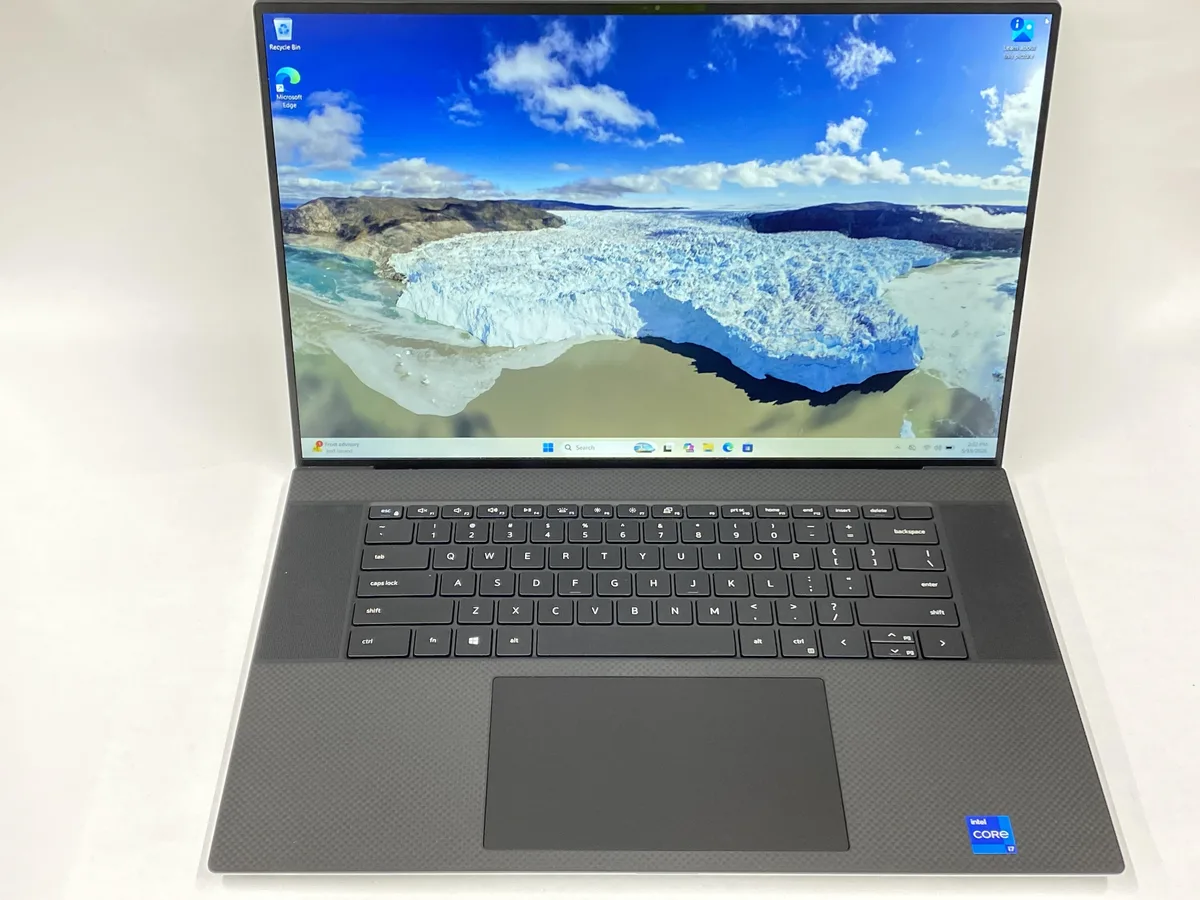 Silver Dell XPS 17 9710 laptop closed showing lid and hinge