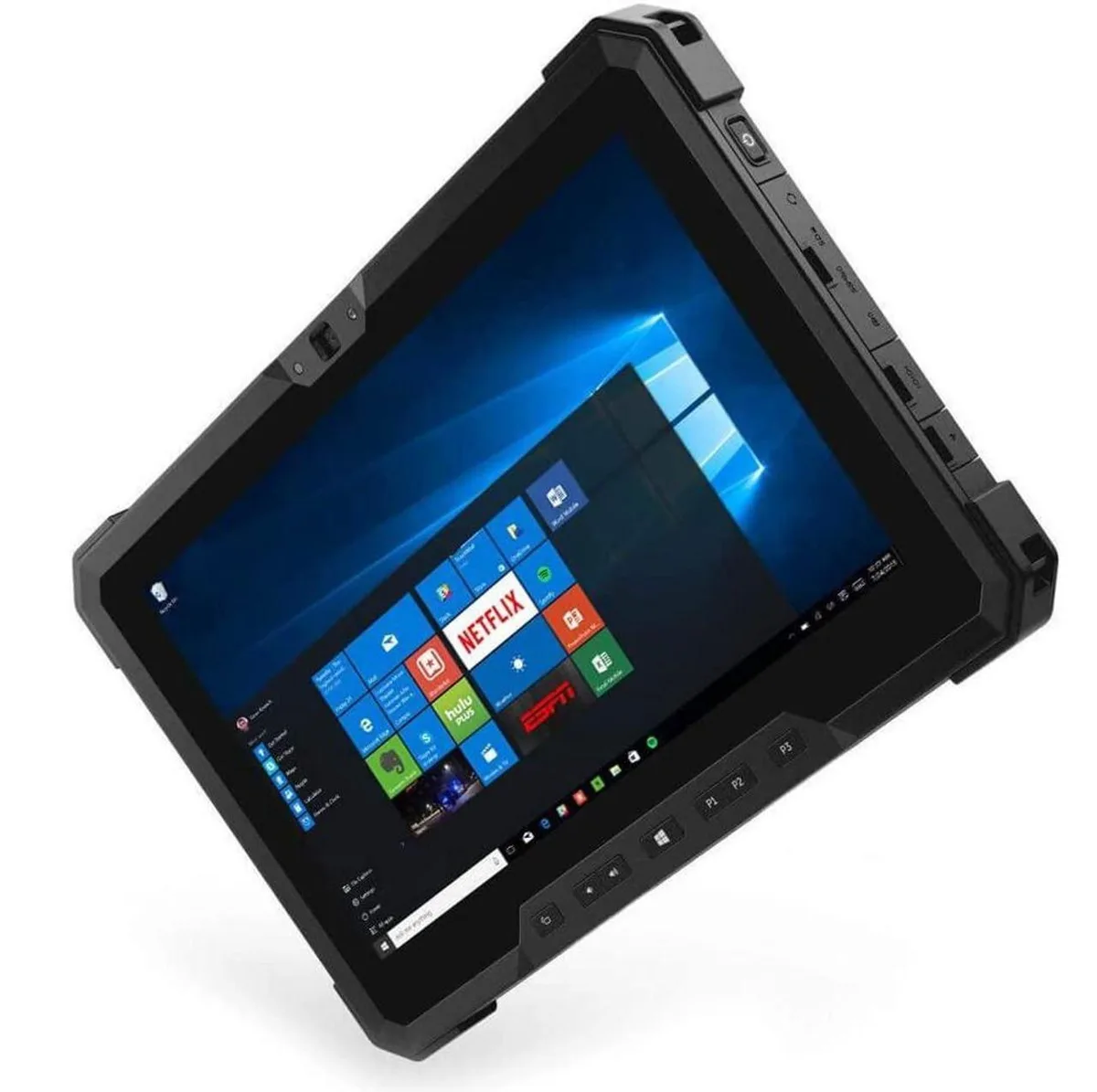 Black 11.6 inch rugged tablet with Gorilla Glass touchscreen