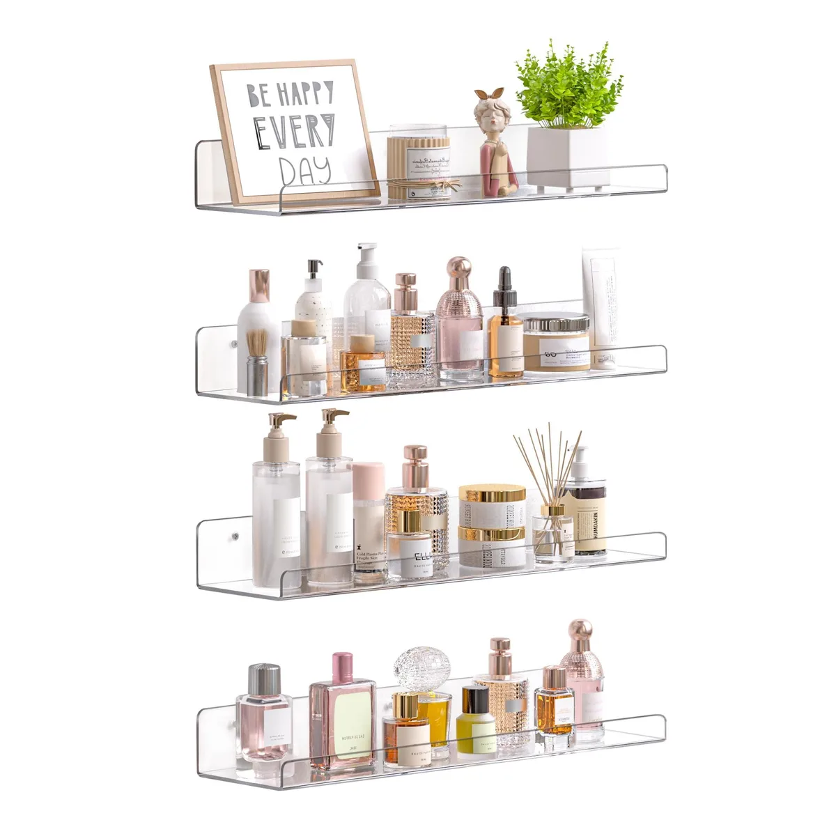  Knape &amp; Vogt FUP01003 Clear Acrylic Floating Shelf 4 Pack 15x4x2 in — fotografia produktu