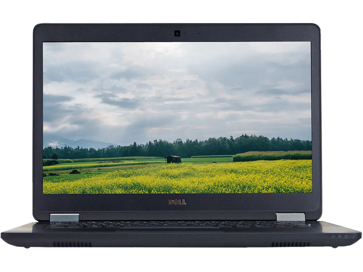 Gray Dell Latitude E5470 laptop, 14 inch non-touch screen, closed lid showing matte finish and built-in webcam