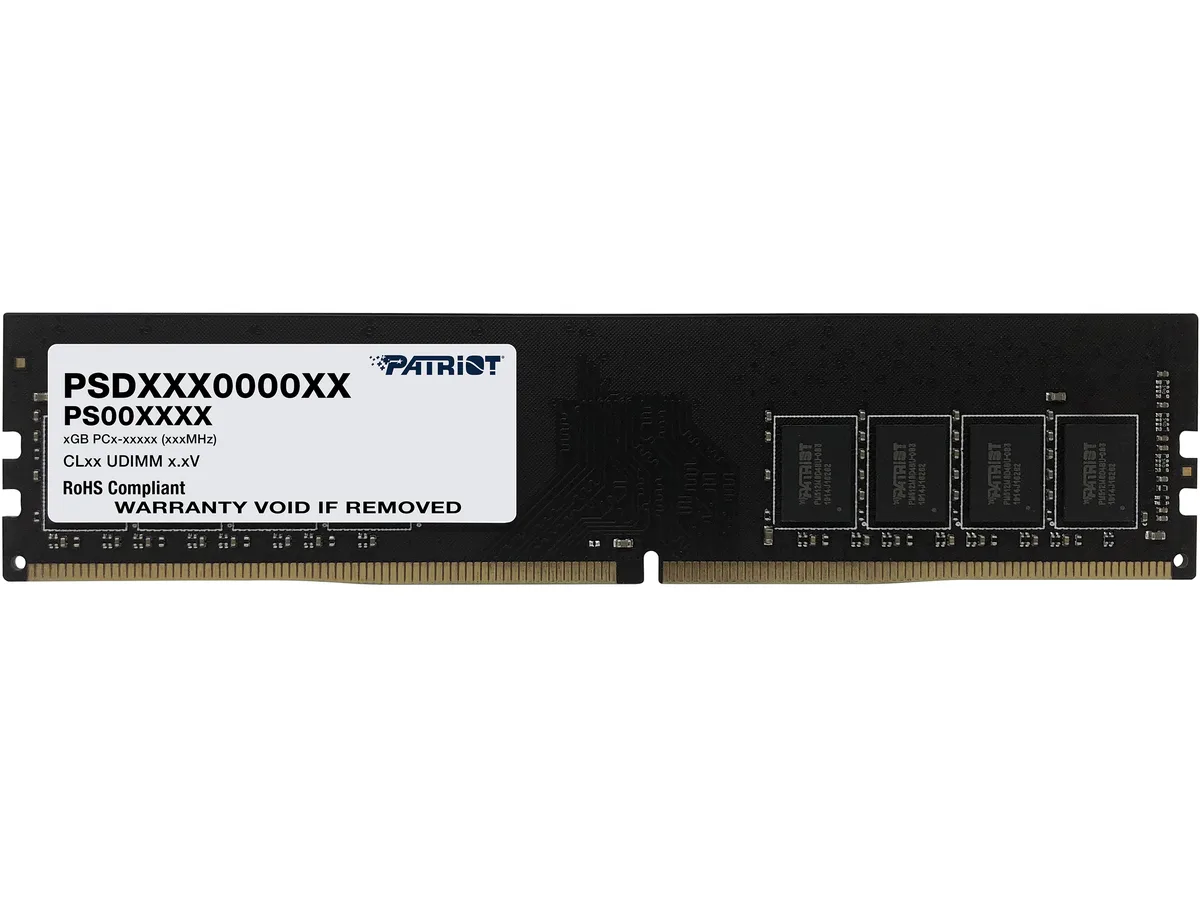 Black desktop RAM module with green circuit board and black heat spreader