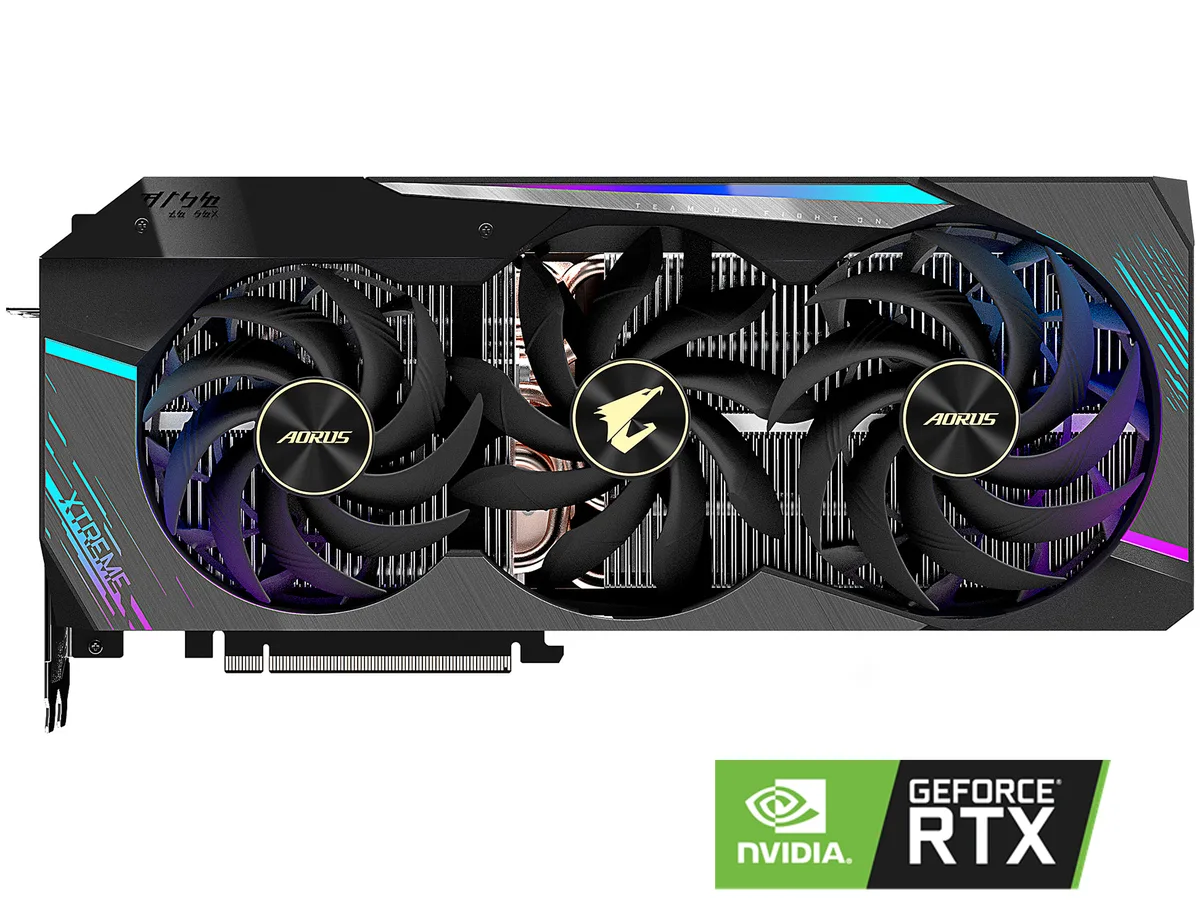 GIGABYTE AORUS GeForce RTX 3090 graphics card with triple fans and metal backplate