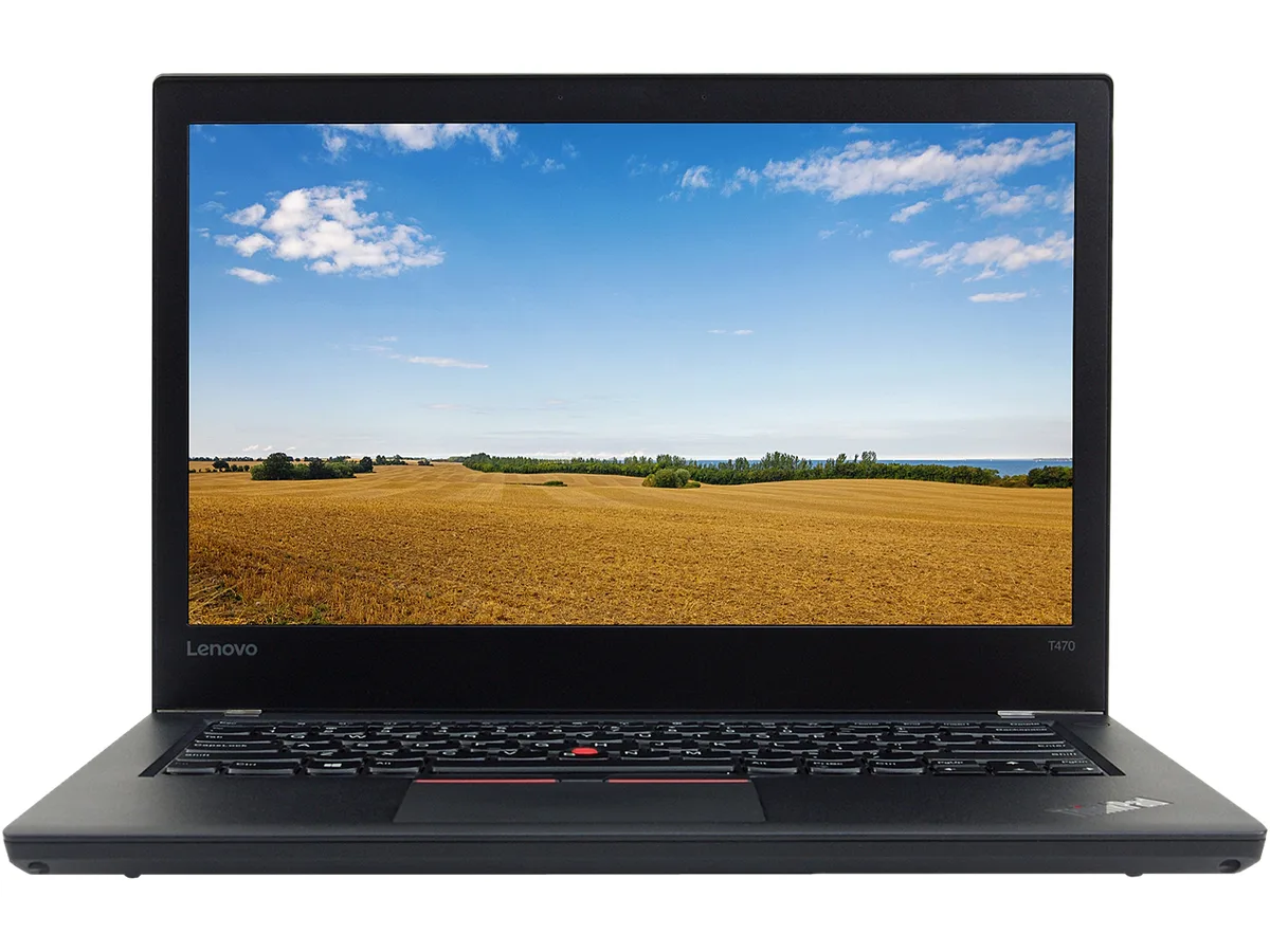 Black ThinkPad T470 laptop closed showing matte finish and red TrackPoint nub