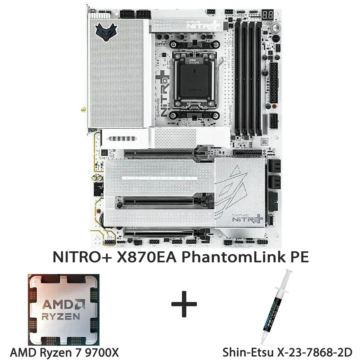 Sapphire Tech Sapphire Tech NITRO+ X870EA PhantomLink PE+ with Ryzen 7 9700X AMD motherboard — product photo