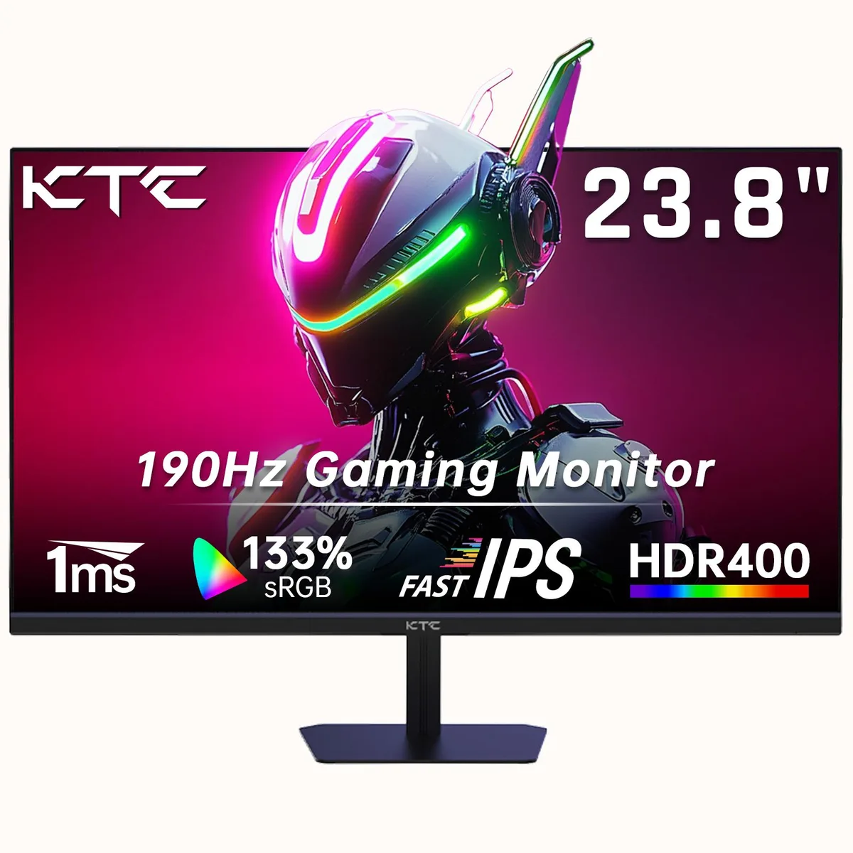 Black 23.8 inch flat gaming monitor on tilt stand, thin bezels, matte screen off