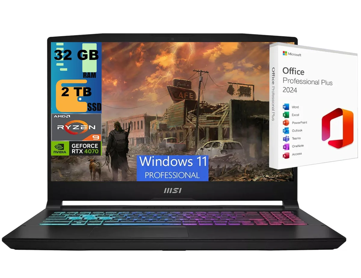 Black 15.6 inch gaming laptop with RGB keyboard and slim profile