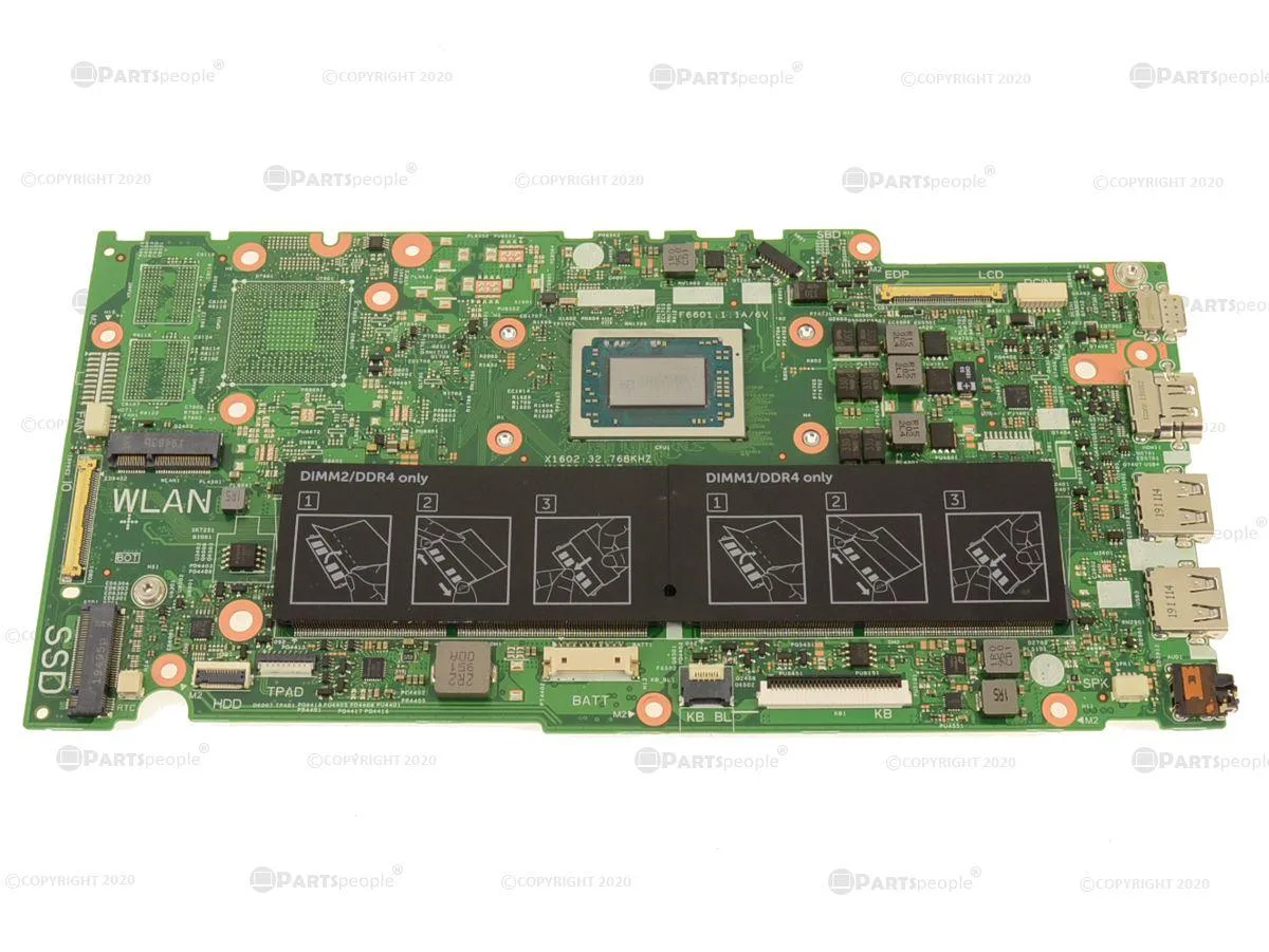 Green laptop motherboard with silver AMD Ryzen 7 3700 processor and integrated Radeon Vega 10 graphics
