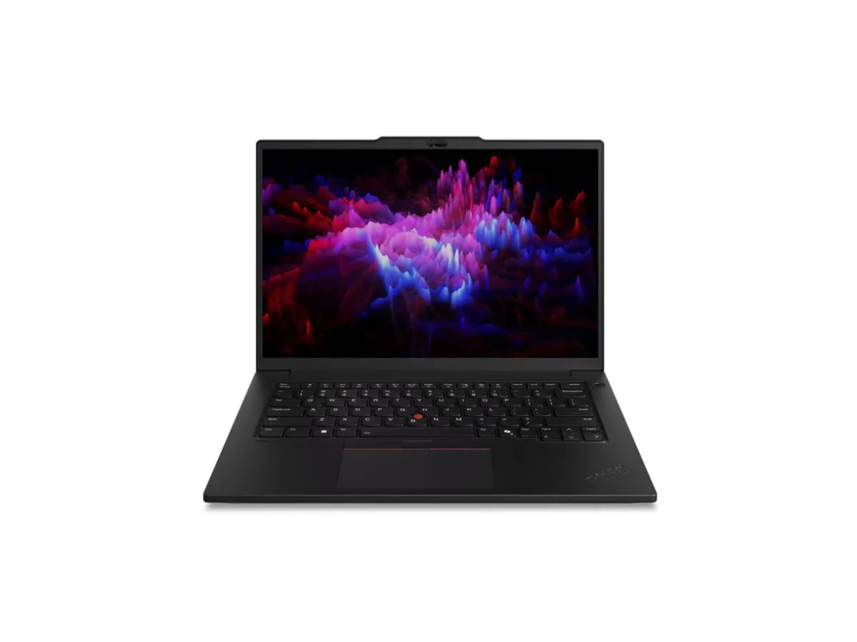Black ThinkPad P14s G6 laptop, 14 inch touchscreen display, slim matte chassis