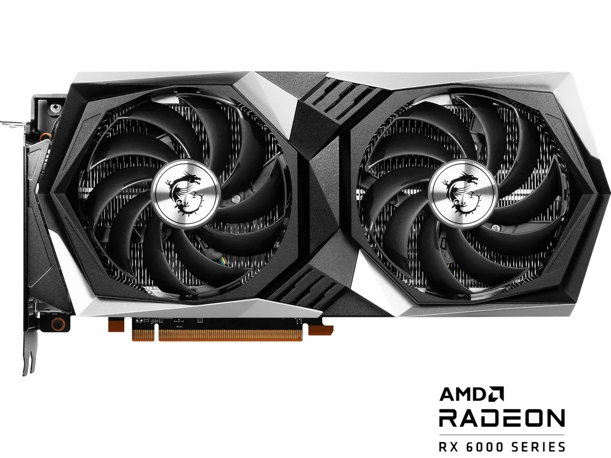 MSI Radeon RX 6600 XT Gaming X 8G dual-fan graphics card in black and silver