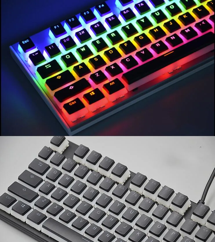 Black pudding-style PBT keycap set, 104 keys, matte finish, translucent legends