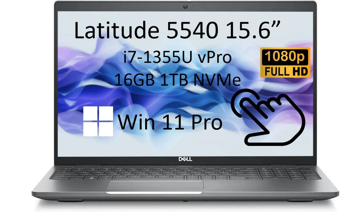 Gray Dell Latitude 5540 15.6 inch touchscreen laptop with visible scratches and shiny keyboard areas