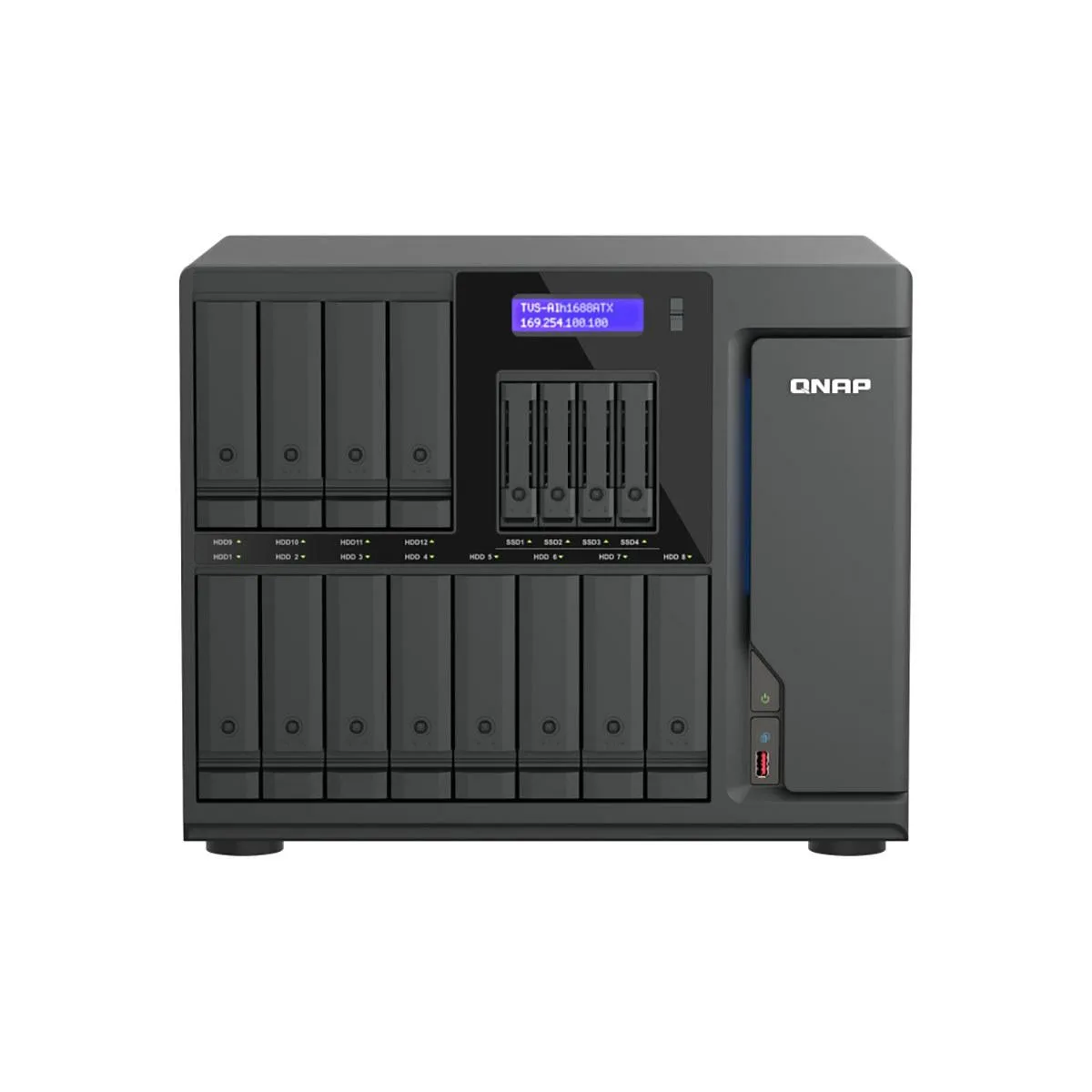 Silver 16-bay rackmount NAS enclosure with front drive trays