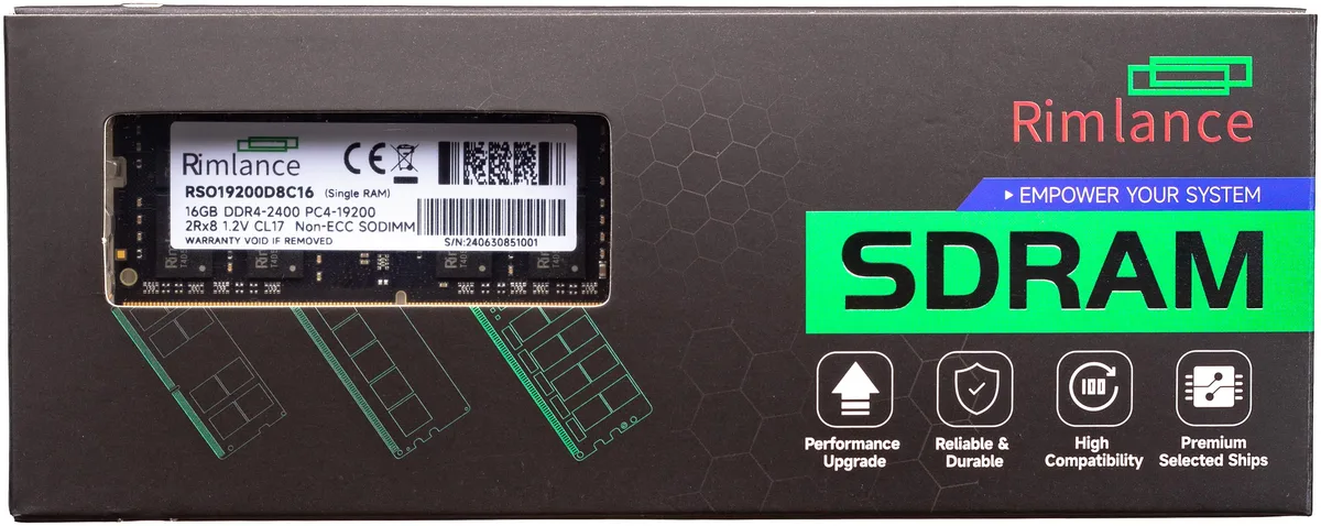 RIMLANCE RIMLANCE 16GB 1.2V DDR4 2400MHz PC4-19200 SODIMM 2RX8 laptop RAM — product photo
