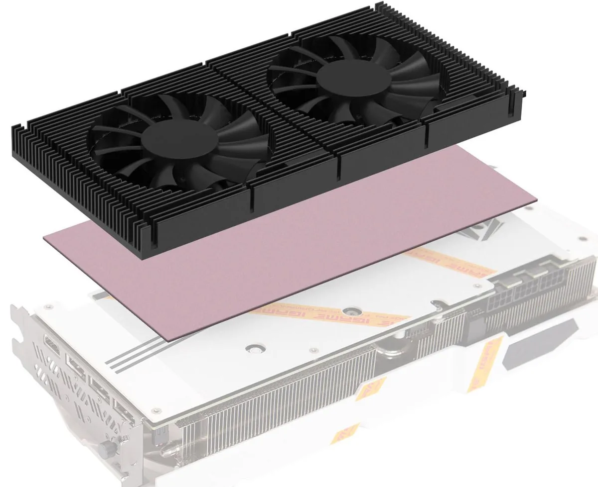 PANO-MOUNTS PANO-MOUNTS GPU Backplate Cooler Dual 70mm PWM Fans 1.5mm Aluminum RTX 3090 — productfoto