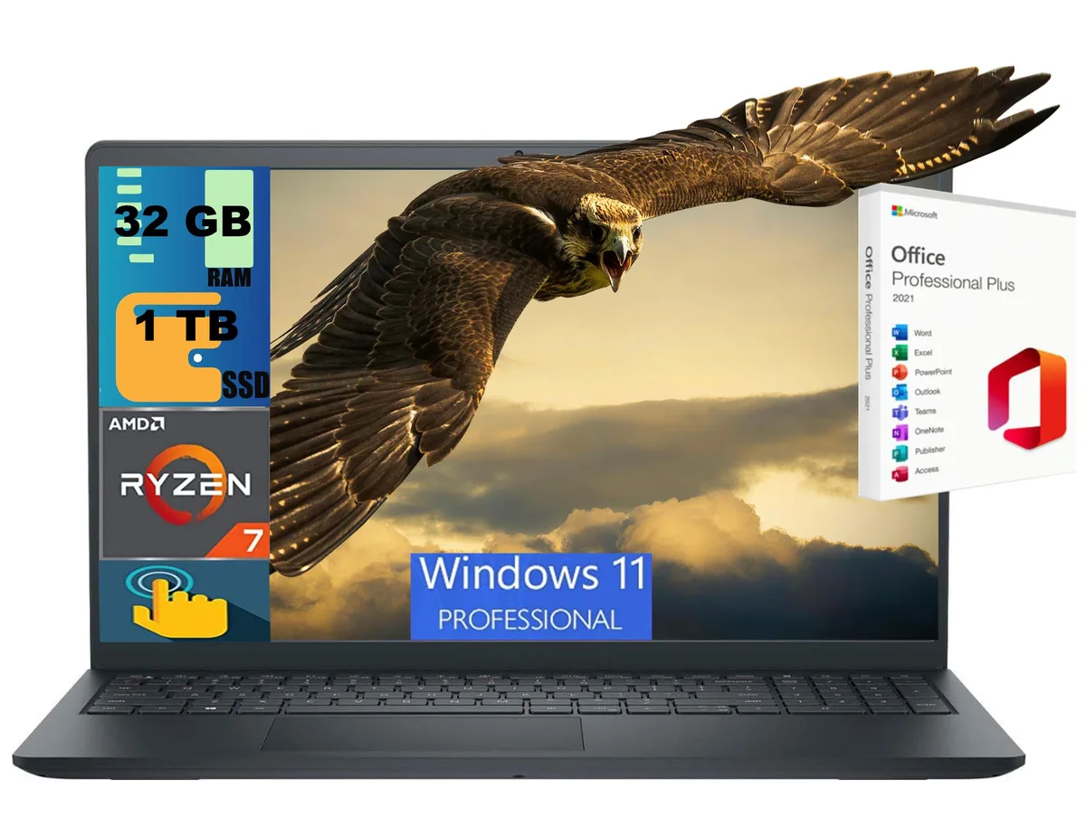 DELL DELL Inspiron 15 laptop Ryzen 7 7730U 32GB 1TB PCIe SSD 15.6" FHD Touchscreen Windows 11 Pro — photo du produit