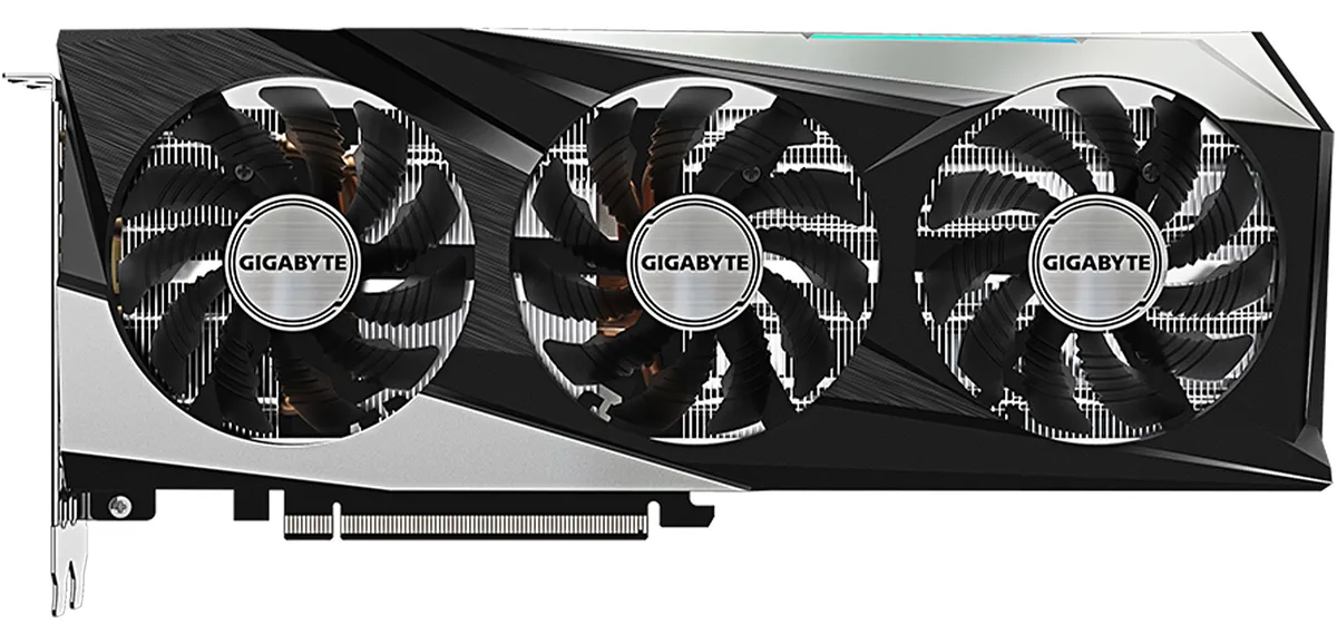 GIGABYTE Radeon RX 6650 XT Gaming OC graphics card, triple-fan cooler, matte black shroud with silver accents, metal backplate, two