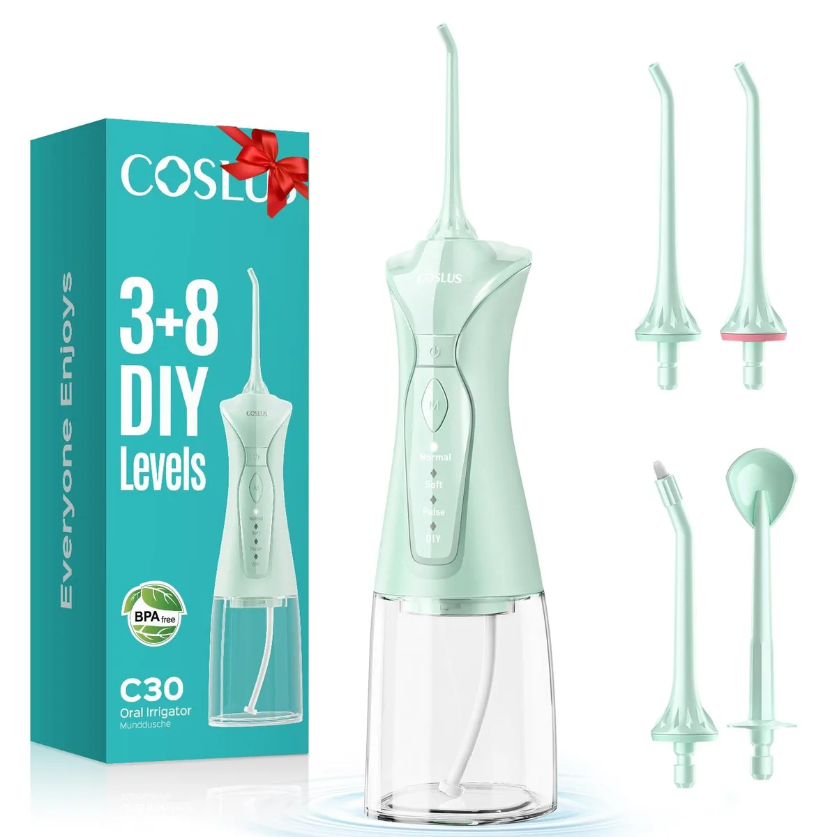  COSLUS T40 oral care water flosser 300 ml 4 modes 11 intensity IPX7 — product photo