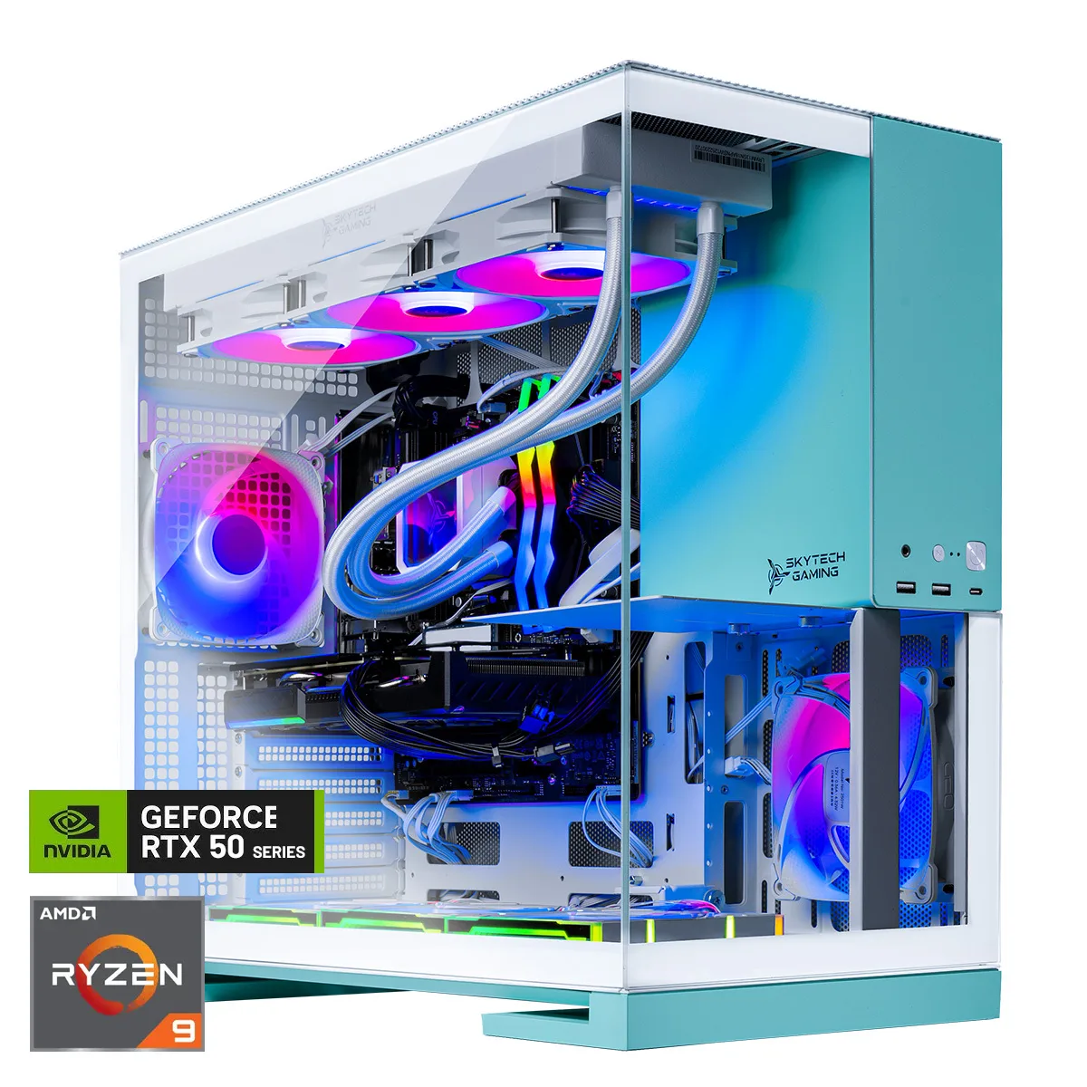 Skytech Skytech ST-AQUA-2033-BL-AL gaming PC Ryzen 9 9900X3D RTX 5080 32GB DDR5 2TB NVMe — photo du produit