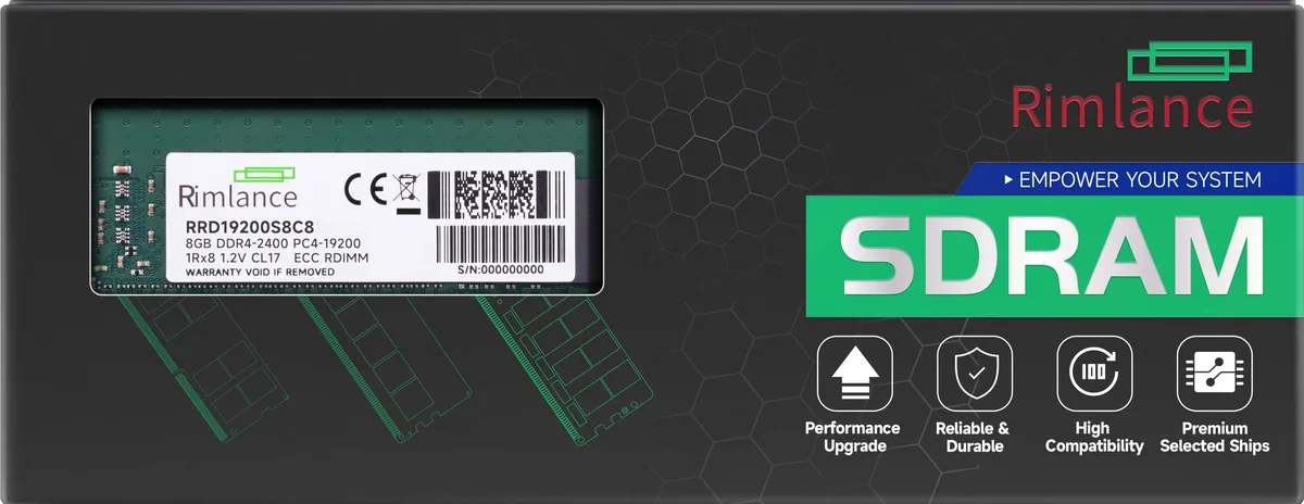 Green 288-pin DDR4 RDIMM module with black chips