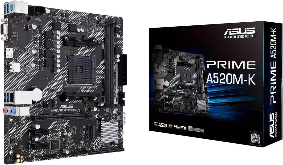 Green Micro-ATX board, silver AM4 socket, two black DDR4 slots, four SATA ports, single M.2, HDMI and D-Sub video