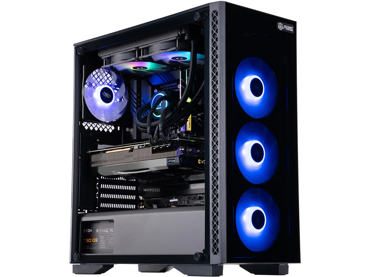 ABS Gladiator mid-tower PC with tempered glass panels and RGB lighting