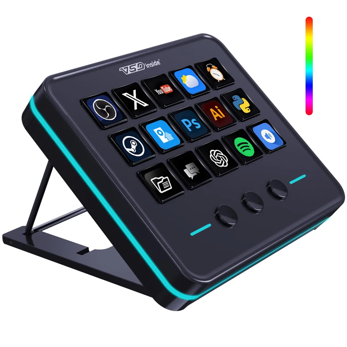 Compact black macro keypad with 18 RGB-lit keys and outer light ring
