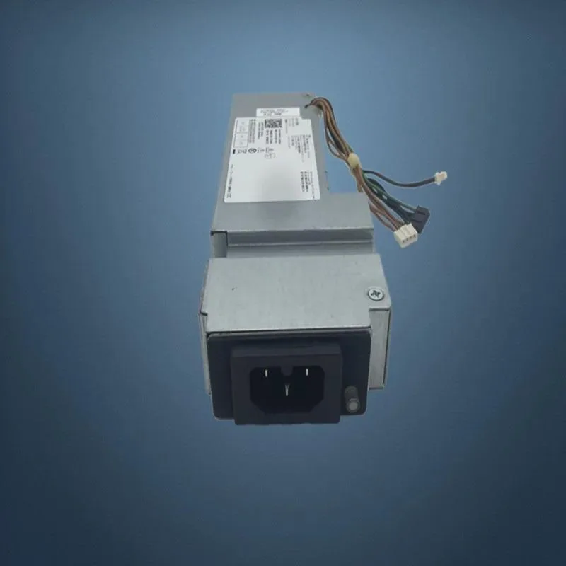 Compact ATX power supply unit in black metal casing with cooling fan and cable bundle