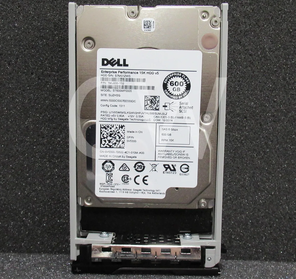 Silver 2.5 inch SAS hard drive with black Dell caddy tray