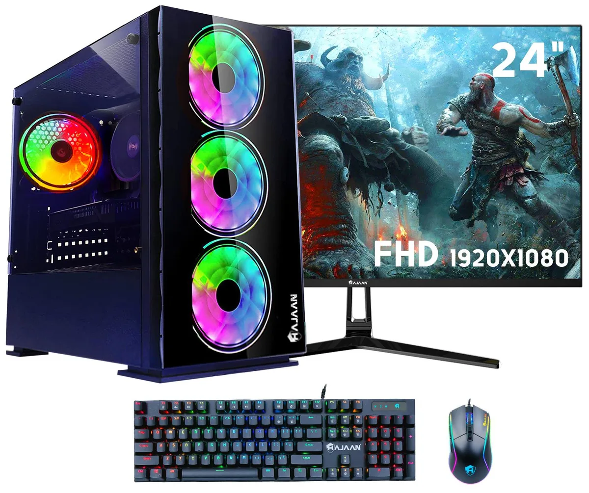 HAJAAN HAJAAN BREEZE Gaming PC Ryzen 7 5700X GTX 1660 Super 32GB DDR4 2TB NVMe 24" Curve Monitor — product photo